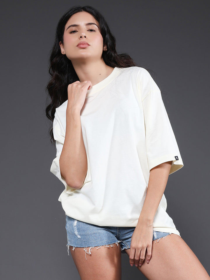 Solid Women Oversized T-Shirt - Off White