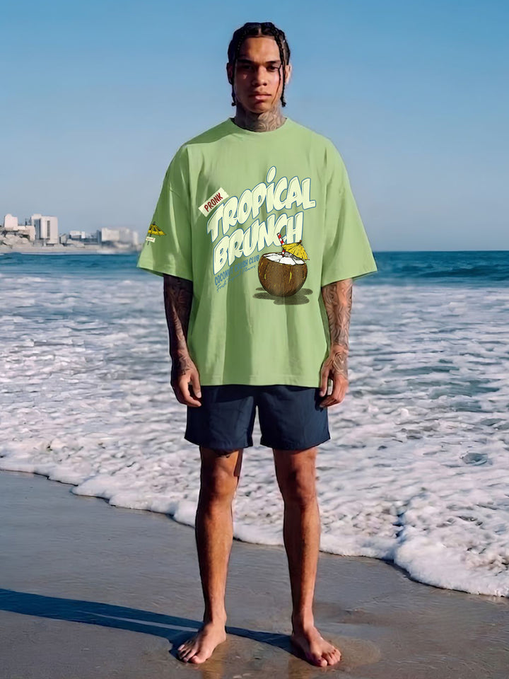 Tropical Brunch Men Printed Oversized T-Shirt