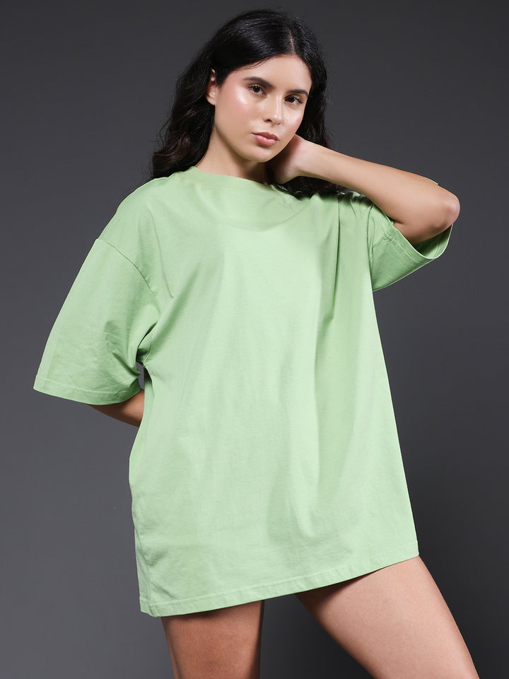Solid Women Oversized T-Shirt - Pista Green