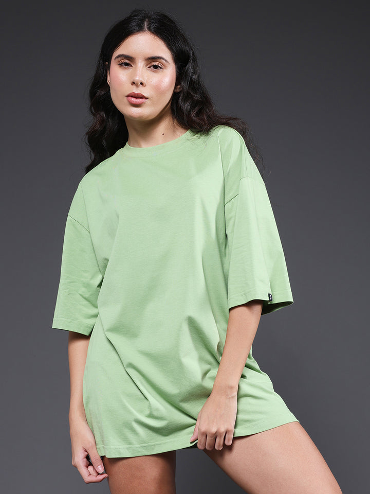 Solid Women Oversized T-Shirt - Pista Green