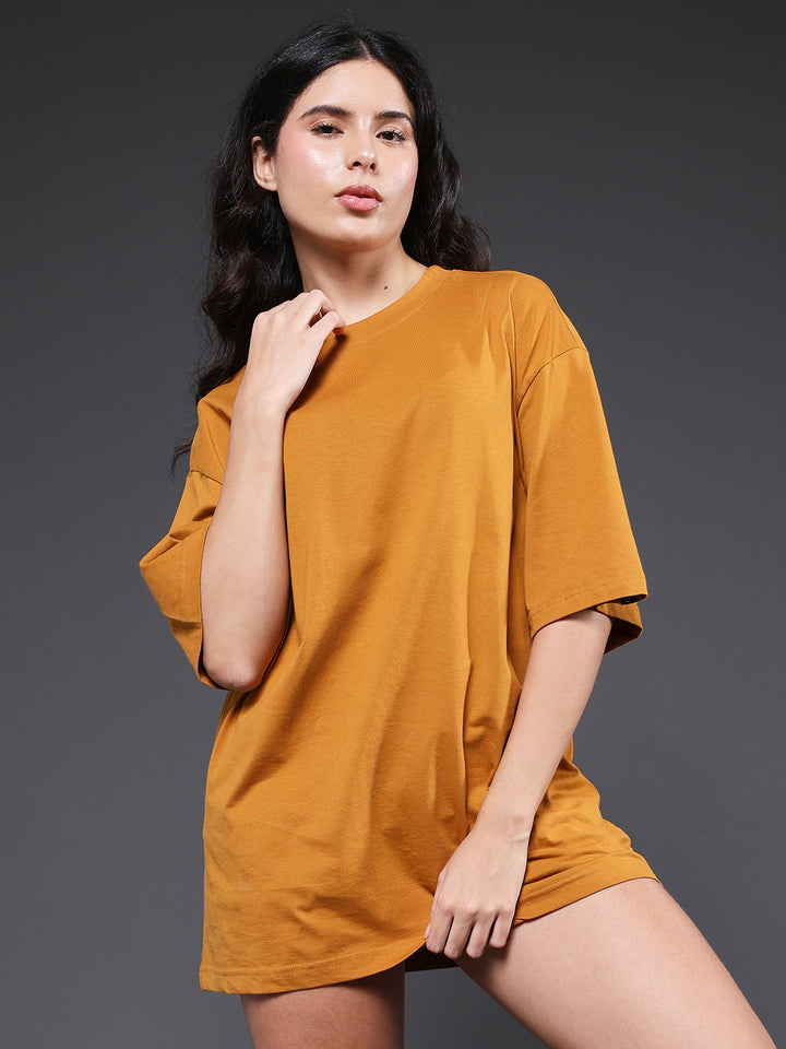Solid Women Oversized T-Shirt - Rust