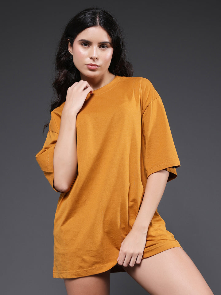 Solid Women Oversized T-Shirt - Rust
