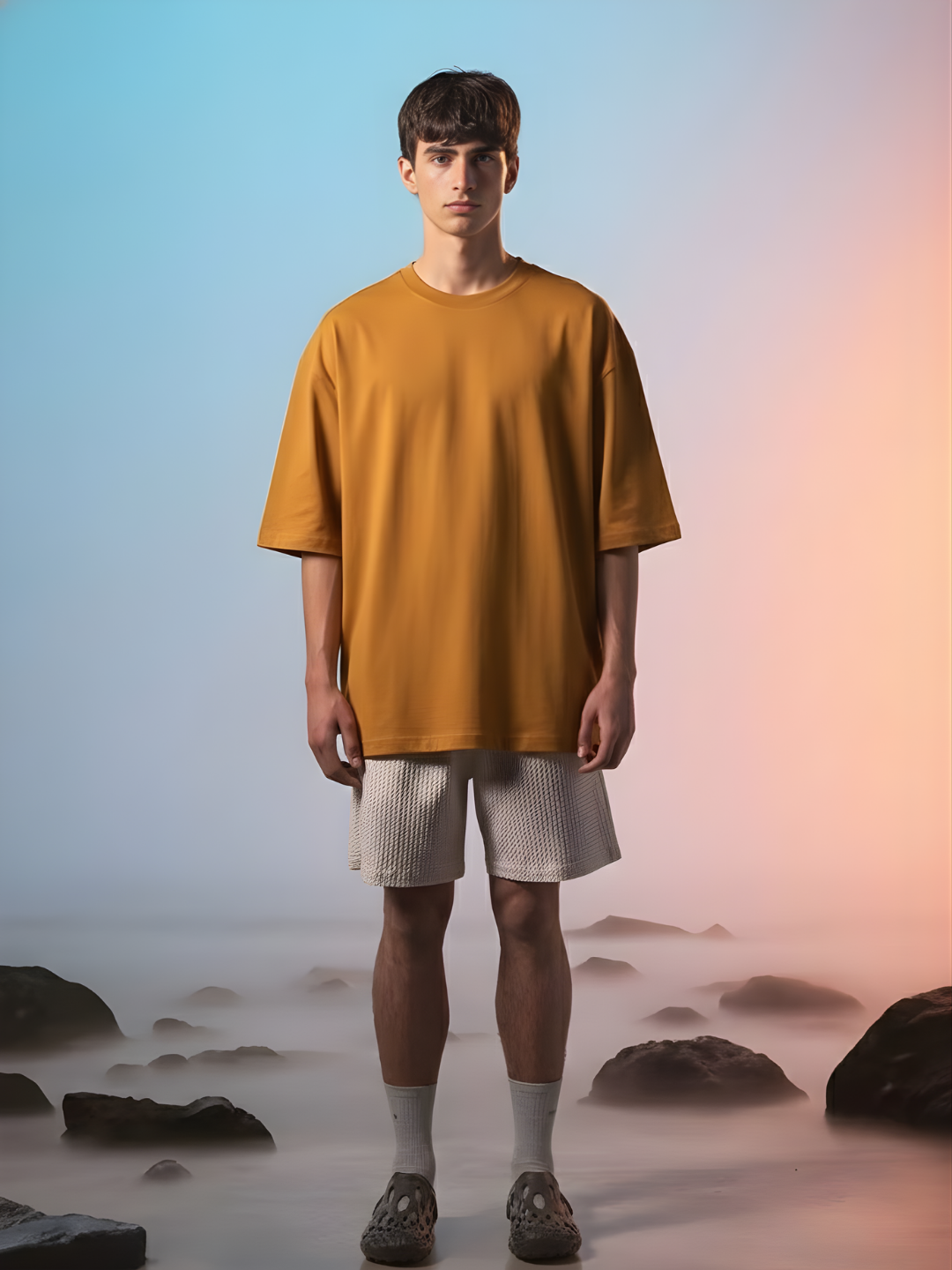 Solid Men Oversized T-Shirt - Rust