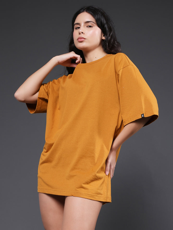 Solid Women Oversized T-Shirt - Rust