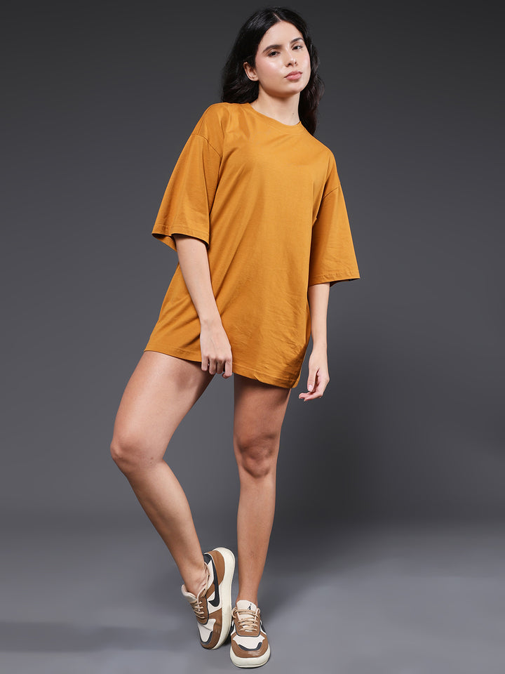 Solid Women Oversized T-Shirt - Rust
