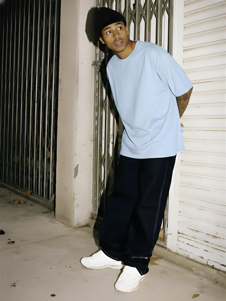 Solid Men Oversized T-Shirt - Sky