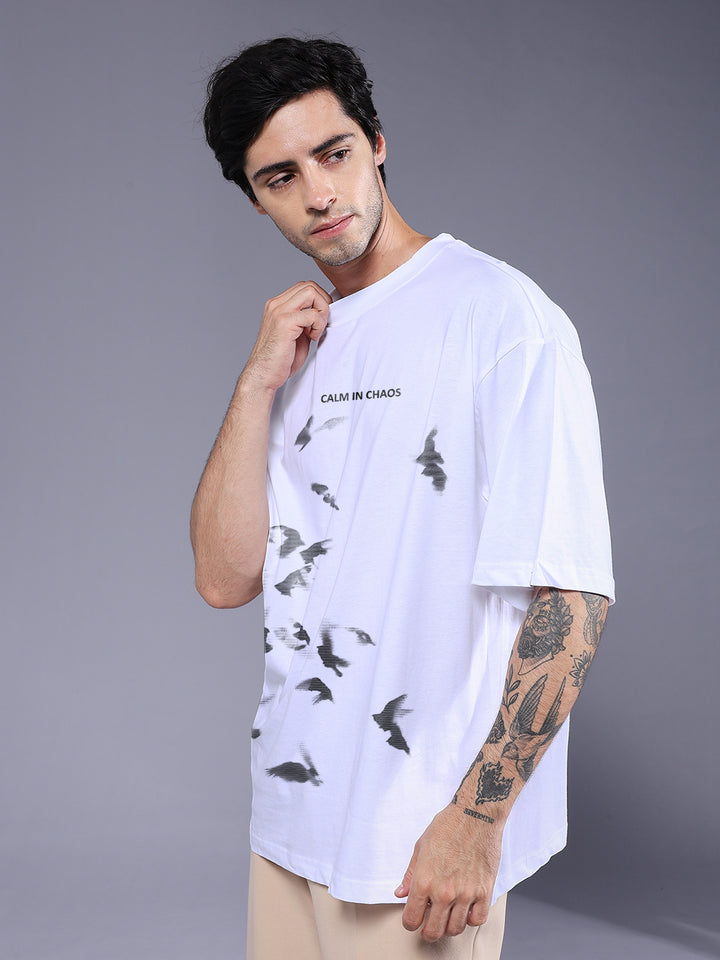 CALM IN CHAOS Men Printed Oversized T-Shirt
