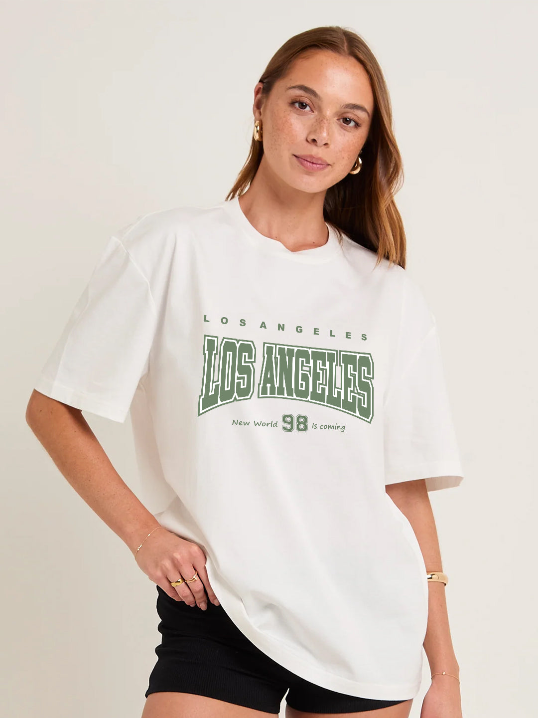 LOS ANGELES Women Graphic Oversized Printed T-Shirt