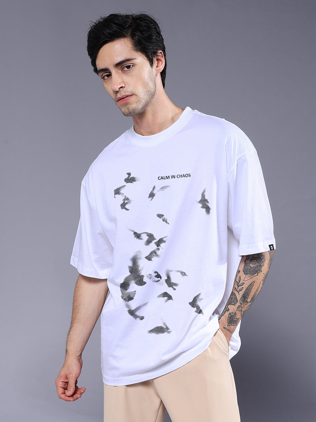 CALM IN CHAOS Men Printed Oversized T-Shirt