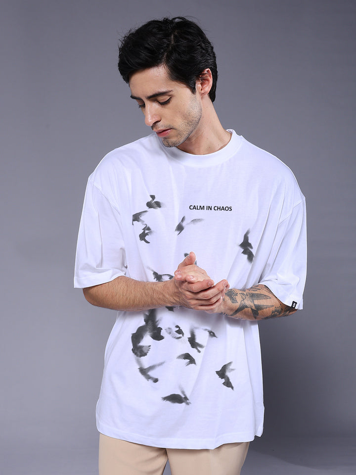 CALM IN CHAOS Men Printed Oversized T-Shirt