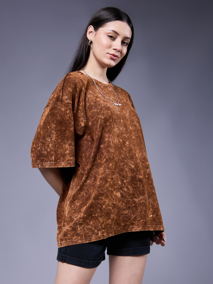 Evolve Women Retro Wash Printed Oversized T-Shirt