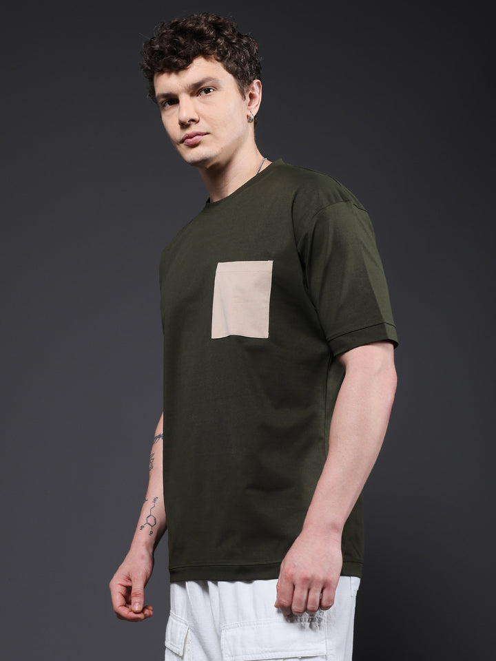 Hamo Men Oversized T-Shirt - Olive Green