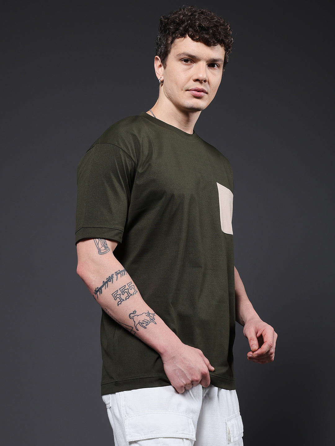Hamo Men Oversized T-Shirt - Olive Green