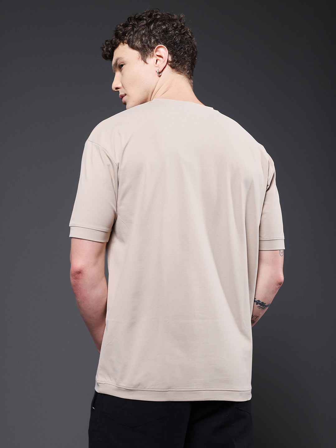 Hamo Solid Men Oversized T-Shirt - Beige