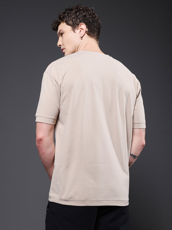 Hamo Solid Men Oversized T-Shirt - Beige