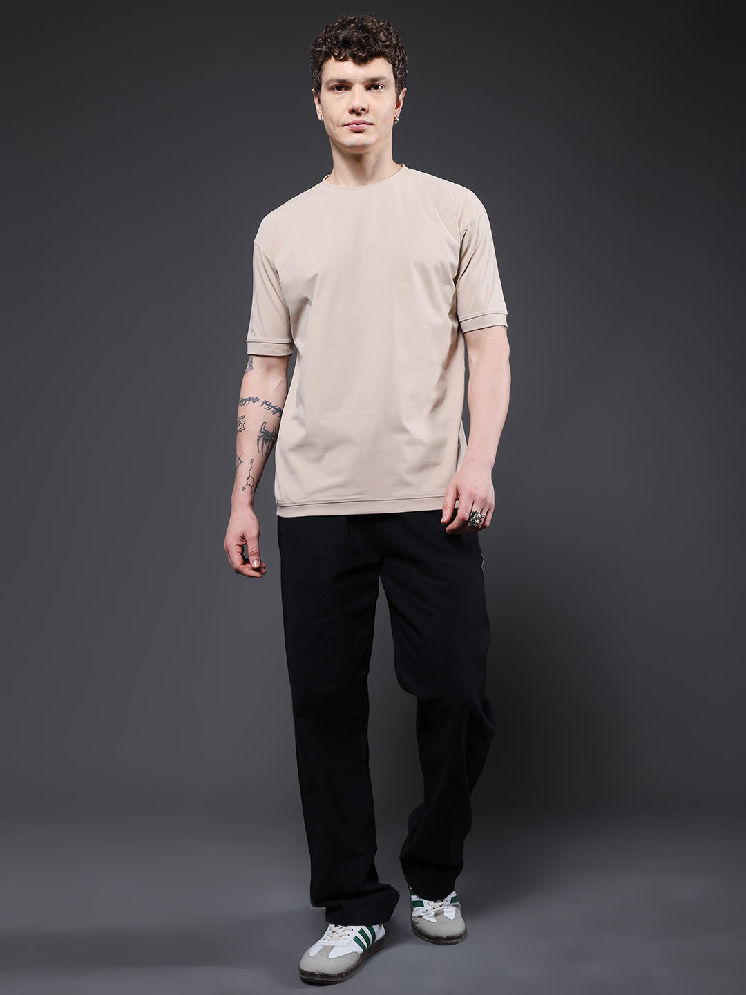 Hamo Solid Men Oversized T-Shirt - Beige