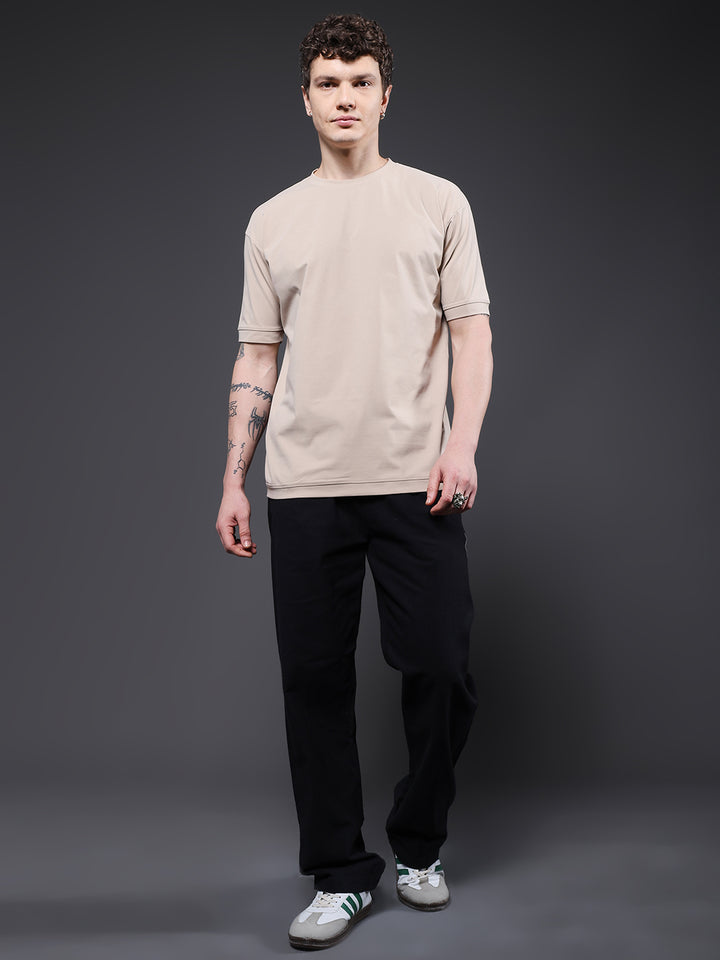 Hamo Solid Men Oversized T-Shirt - Beige