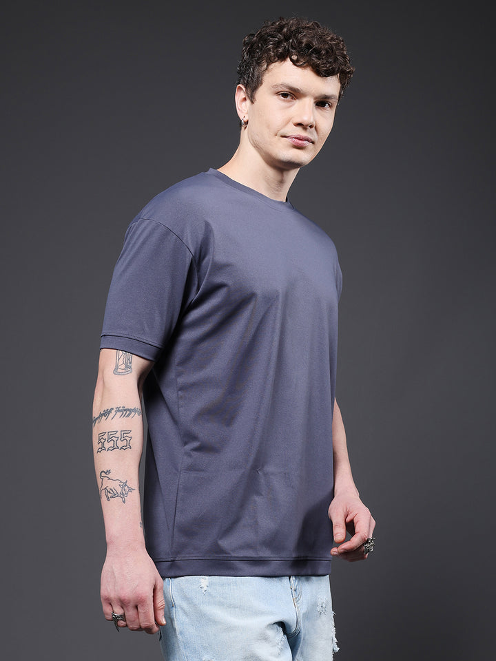 Hamo Solid Men Oversized T-Shirt - Dark Grey
