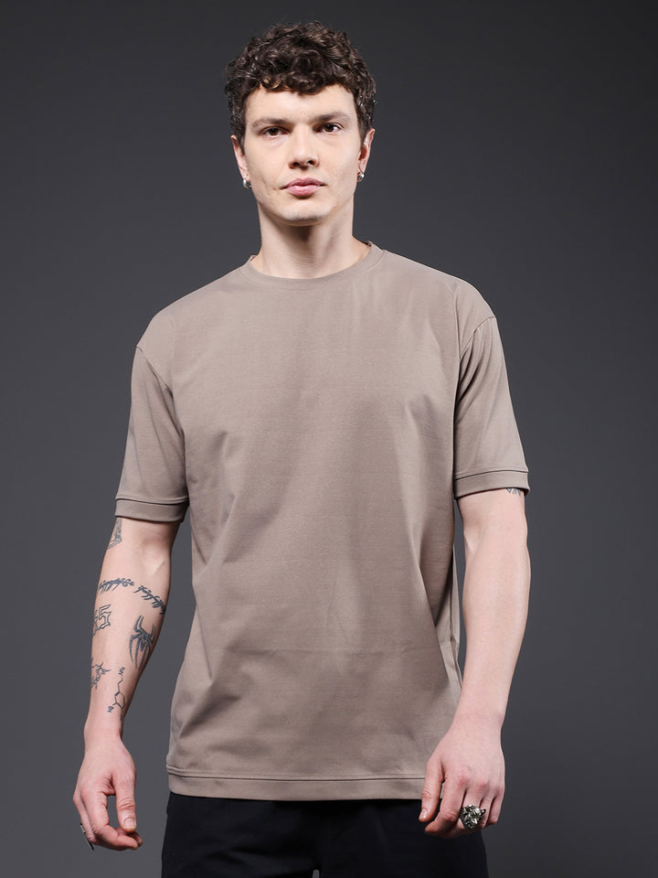 Hamo Solid Men Oversized T-Shirt - Mud