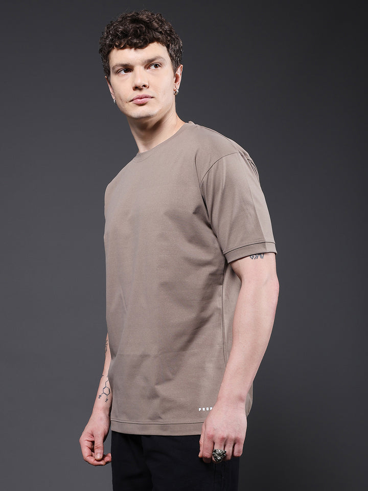Hamo Solid Men Oversized T-Shirt - Mud