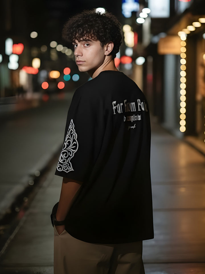 Far From Basic Puff Printed Men Premium Oversized T-Shirt
