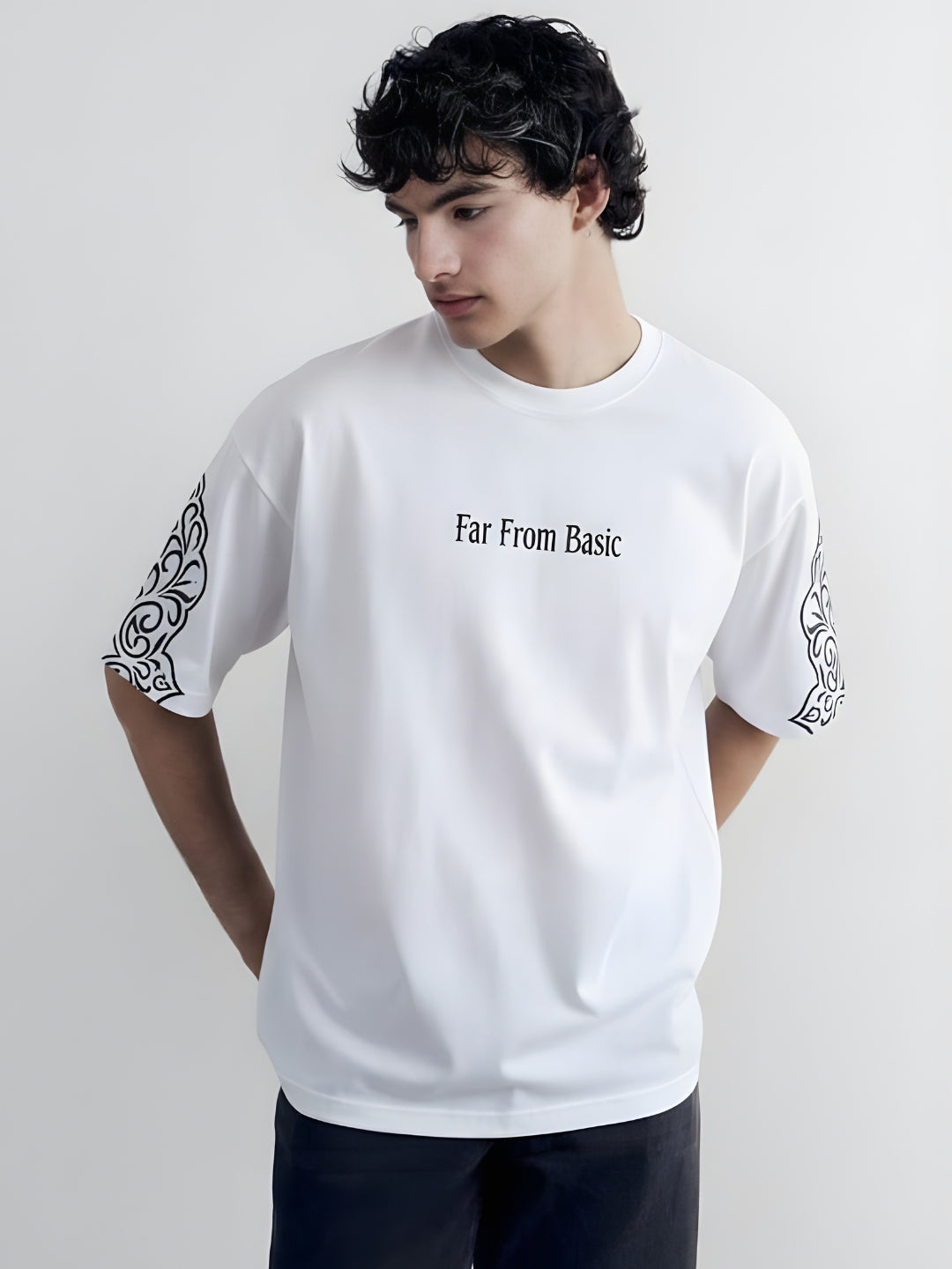Far From Basic Puff Printed Men Premium Oversized T-Shirt