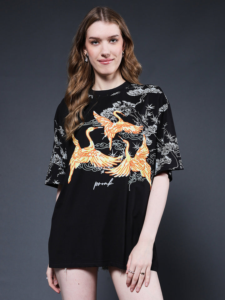 Mandala Roots Puff Printed Women Premium Oversized T-Shirt