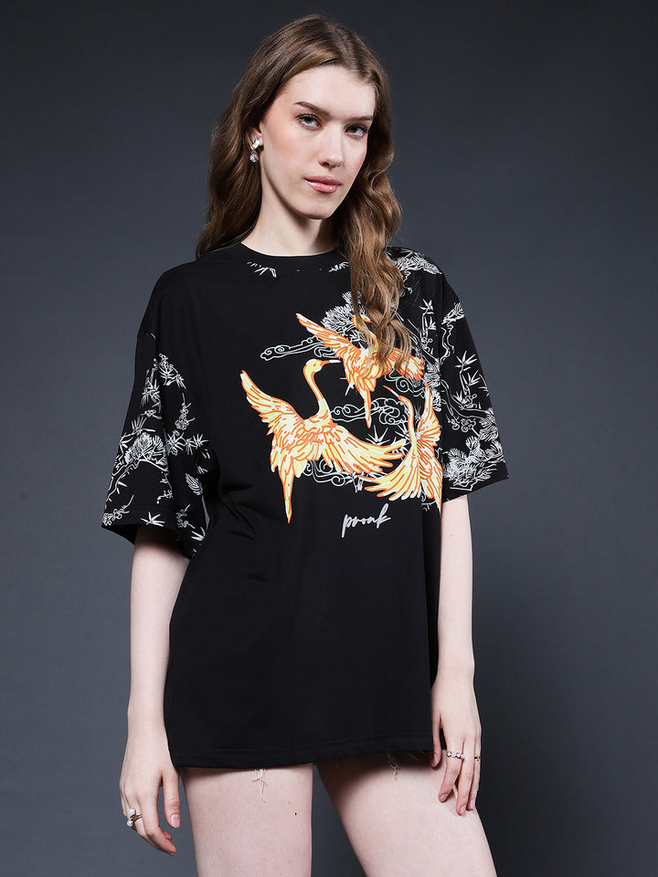 Mandala Roots Puff Printed Women Premium Oversized T-Shirt