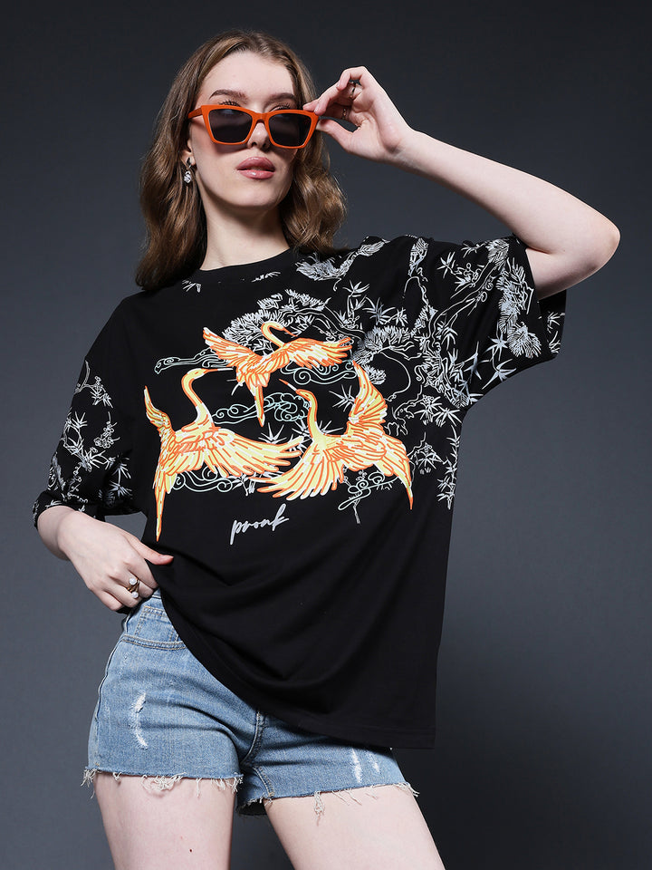 Mandala Roots Puff Printed Women Premium Oversized T-Shirt