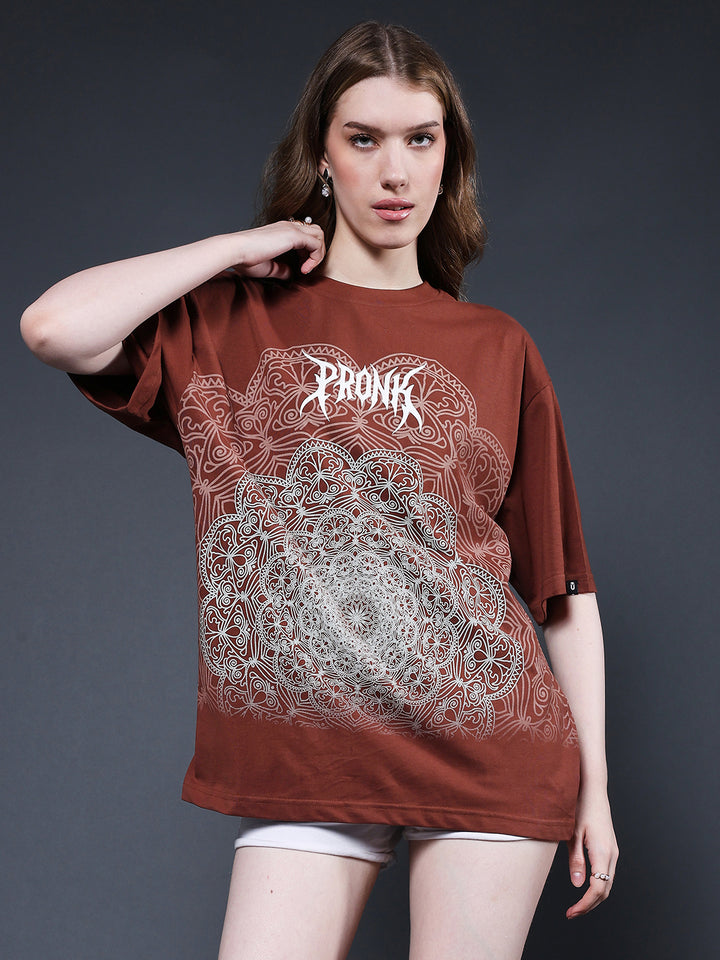 Mandala Roots Puff Printed Women Premium Oversized T-Shirt