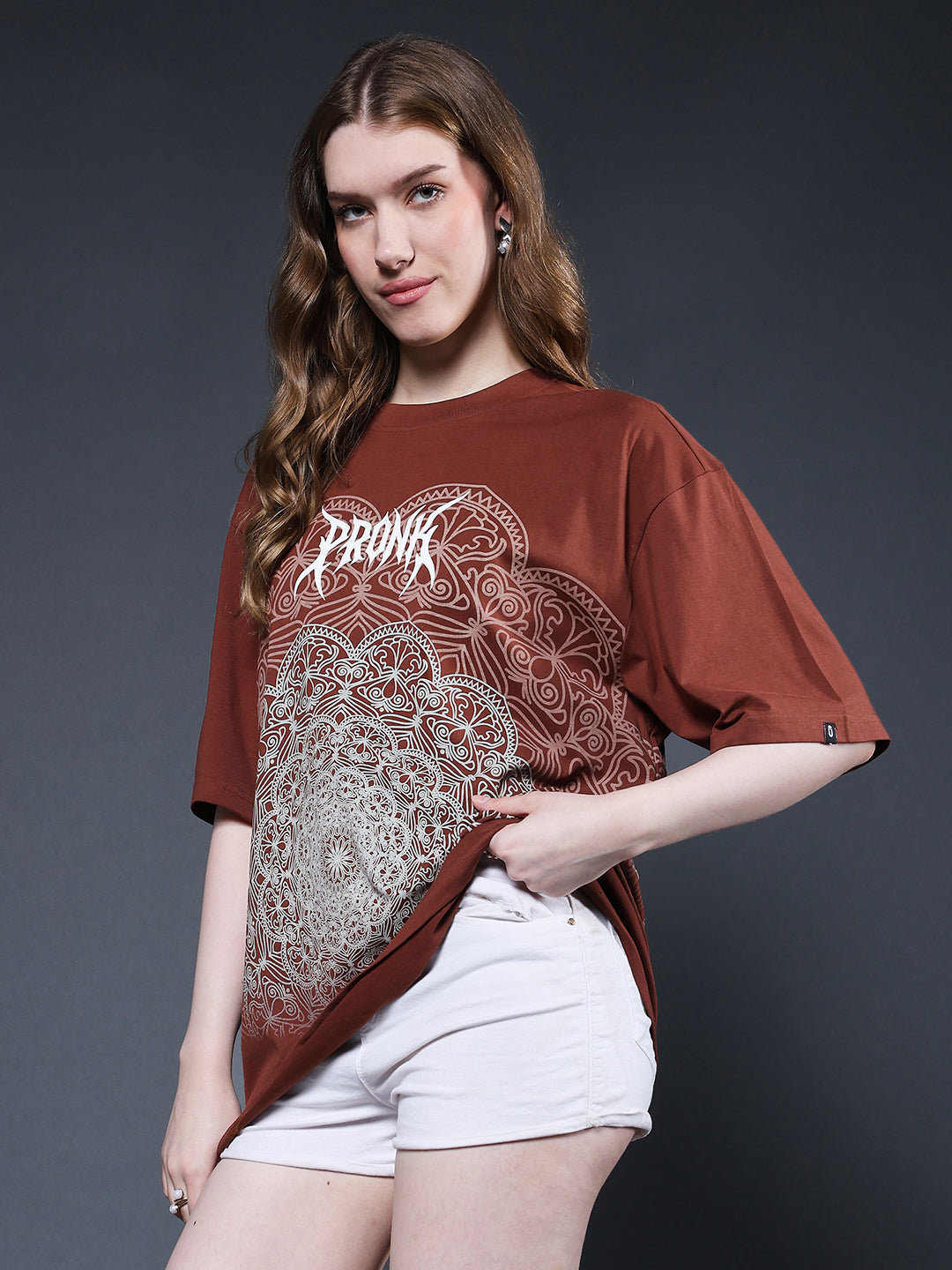 Mandala Roots Puff Printed Women Premium Oversized T-Shirt