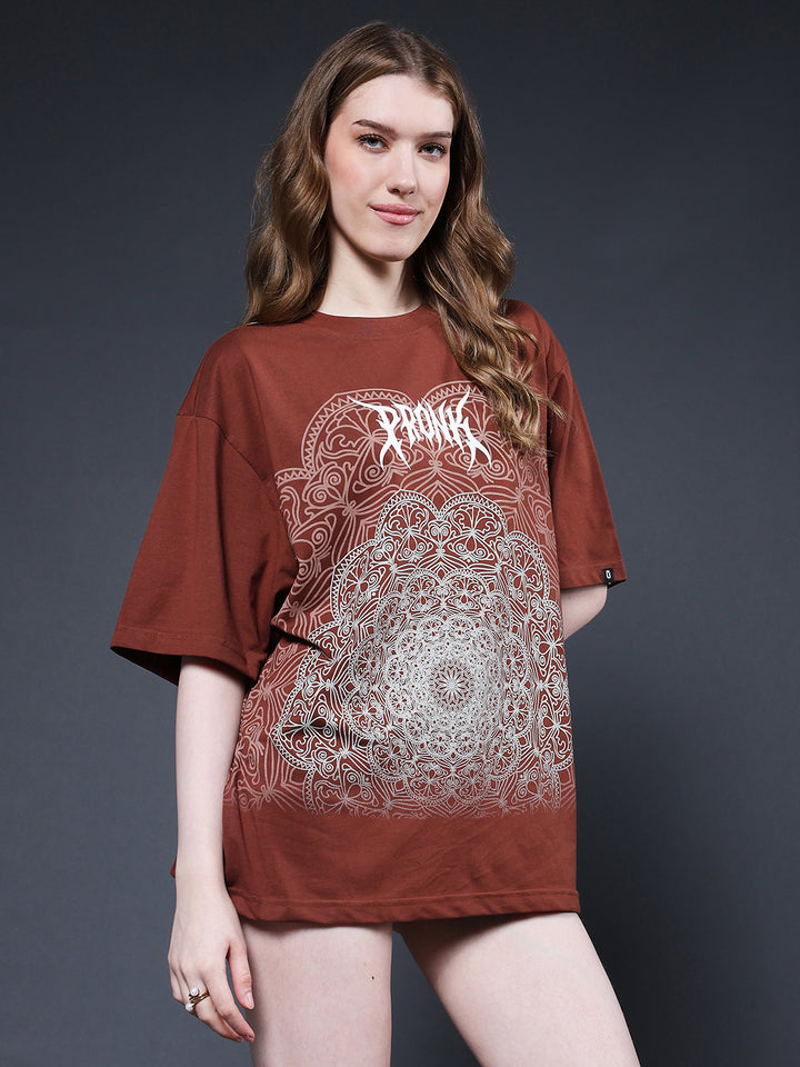 Mandala Roots Puff Printed Women Premium Oversized T-Shirt