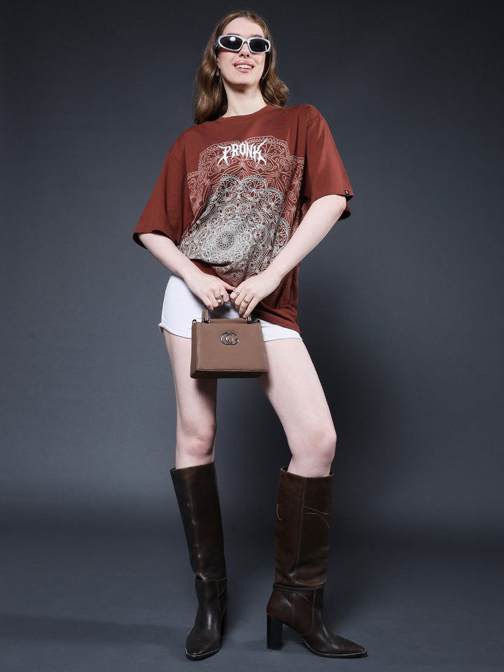 Mandala Roots Puff Printed Women Premium Oversized T-Shirt