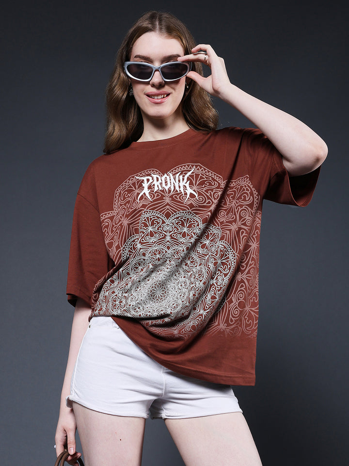 Mandala Roots Puff Printed Women Premium Oversized T-Shirt