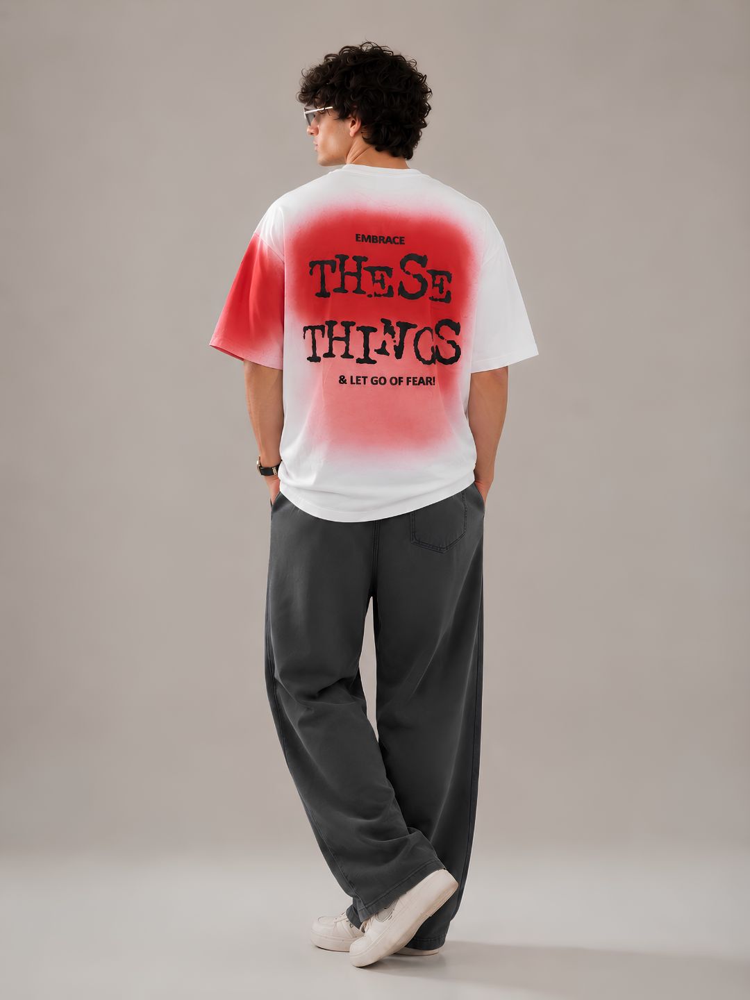 Men Retro Wash Puff Printed Oversized T-Shirt