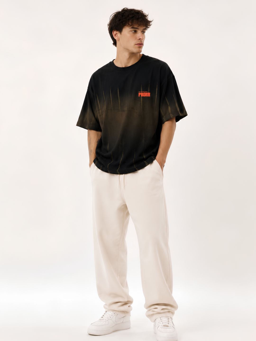 Men Retro Wash Puff Printed Oversized T-Shirt