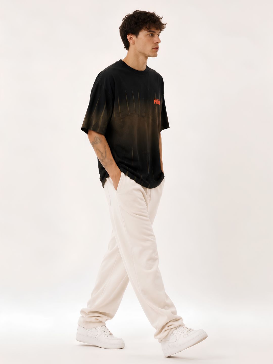 Men Retro Wash Puff Printed Oversized T-Shirt