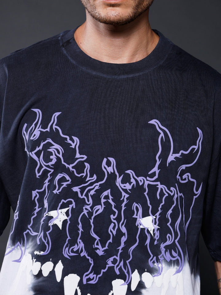 Men Retro Wash Puff Printed Oversized T-Shirt