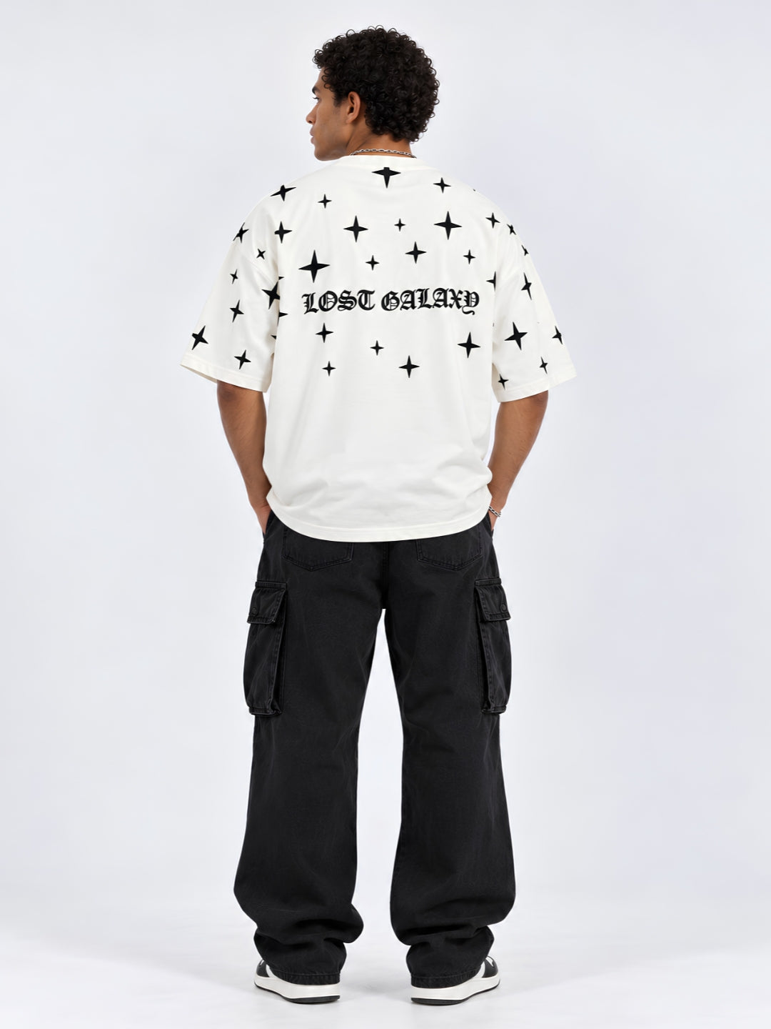 Lost Galaxy Puff Printed Men Premium Oversized T-Shirt - Off White
