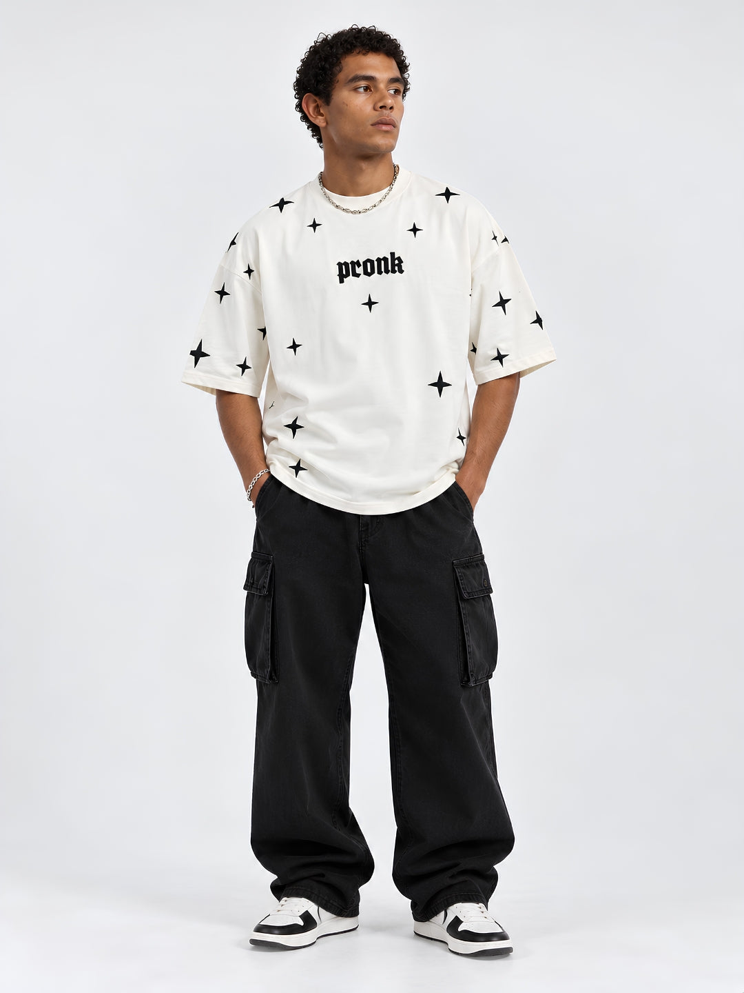 Lost Galaxy Puff Printed Men Premium Oversized T-Shirt - Off White