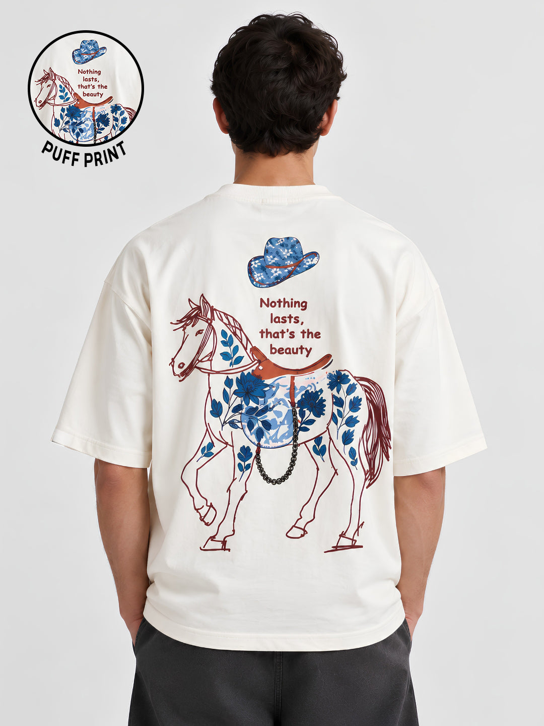 WILD AND ETERNAL Puff Printed Men Premium Oversized T-Shirt