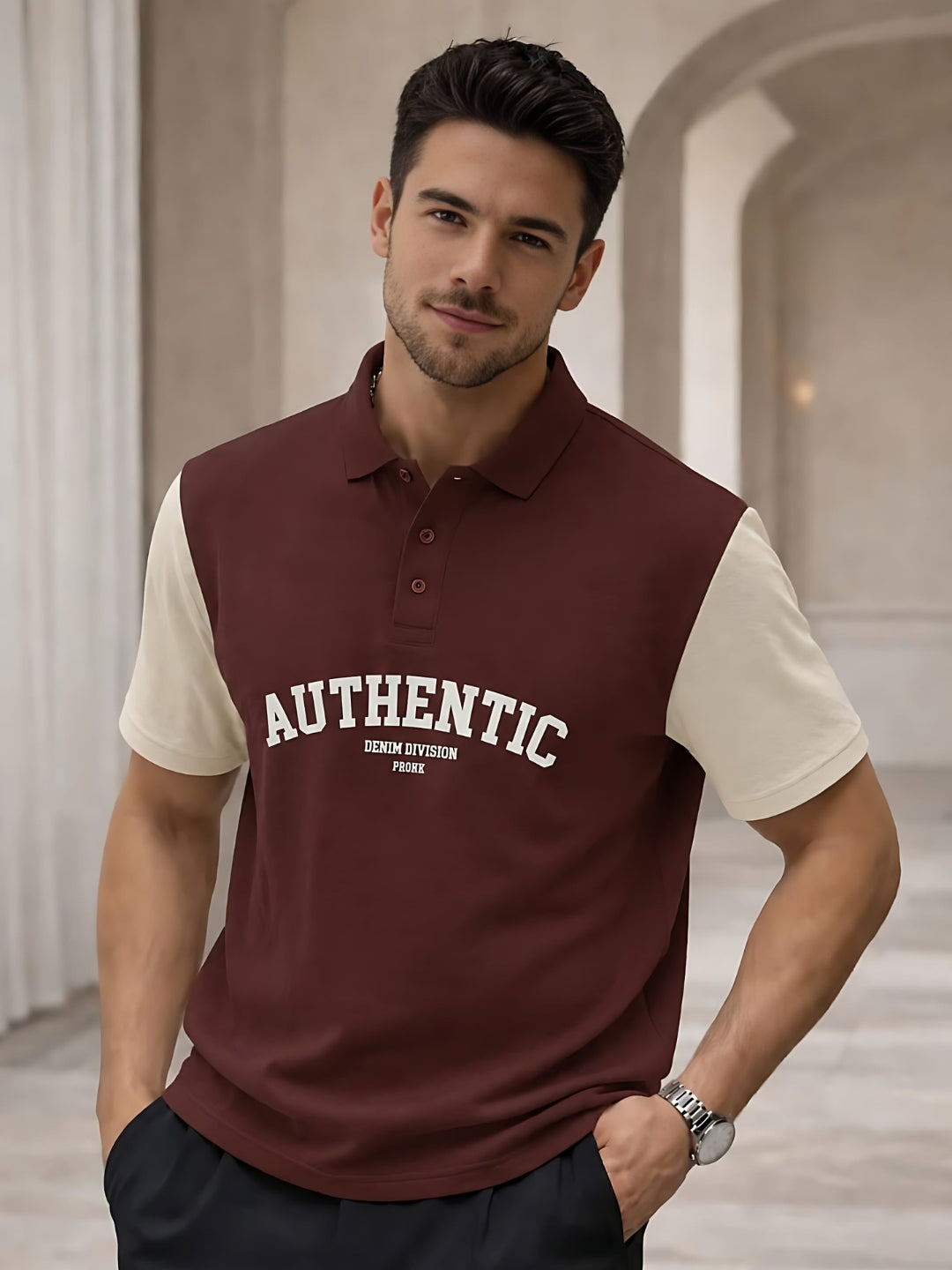 Men Premium Colorblock Relaxed Fit Polo T-Shirt