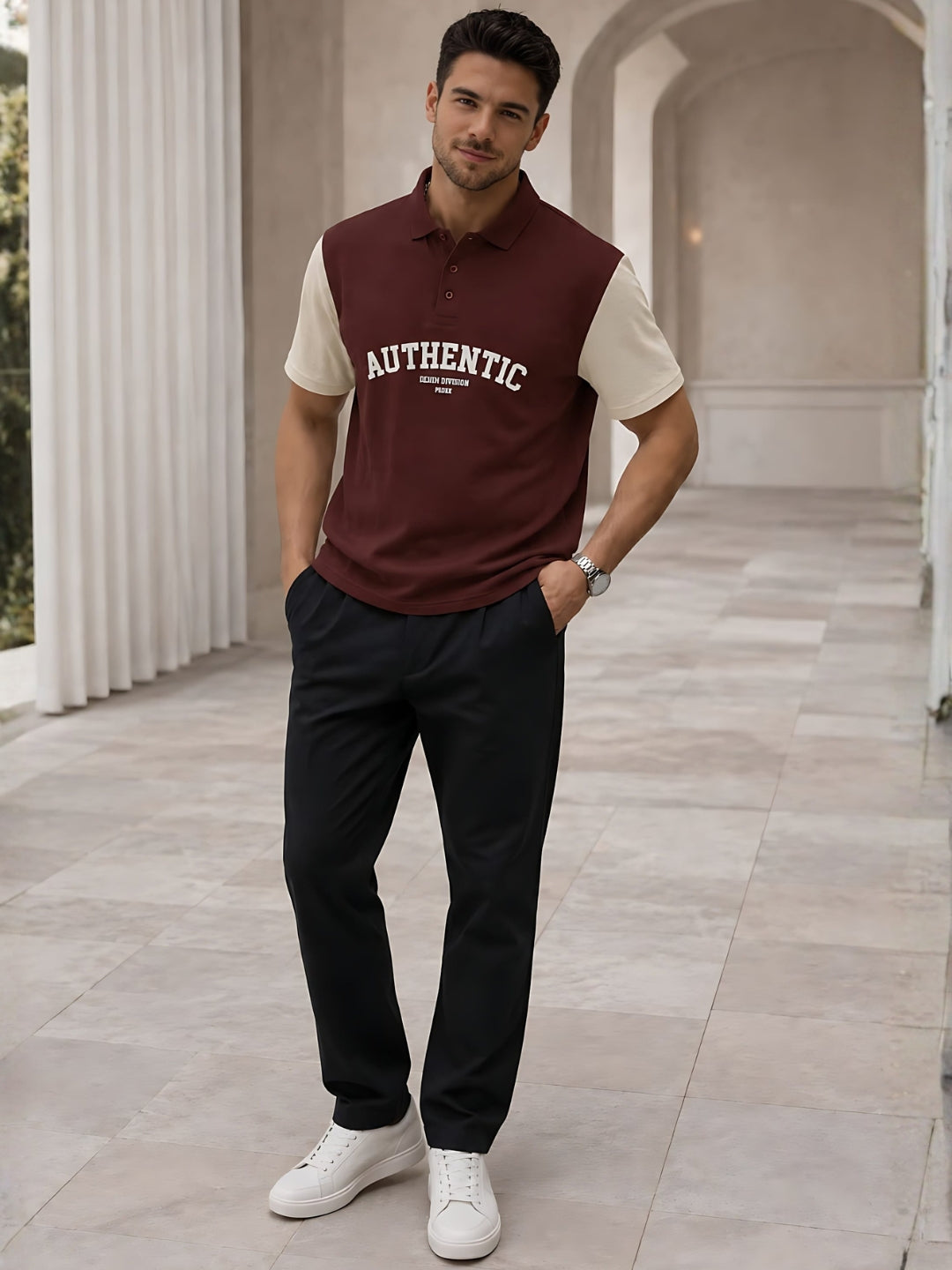 Men Premium Colorblock Relaxed Fit Polo T-Shirt