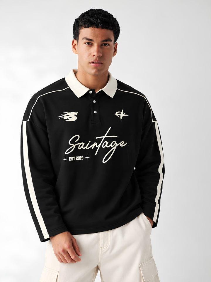 Men Premium Printed Oversized Full Sleeve Polo T-Shirt