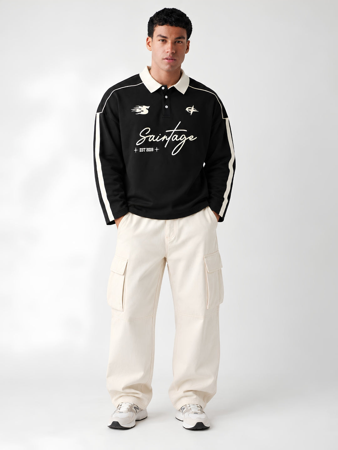 Men Premium Printed Oversized Full Sleeve Polo T-Shirt