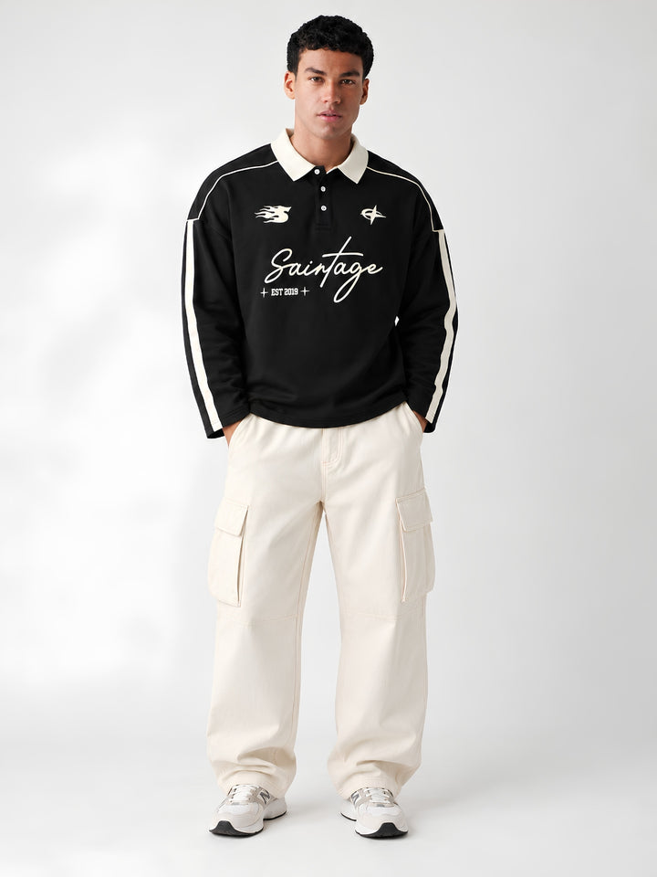 Men Premium Printed Oversized Full Sleeve Polo T-Shirt