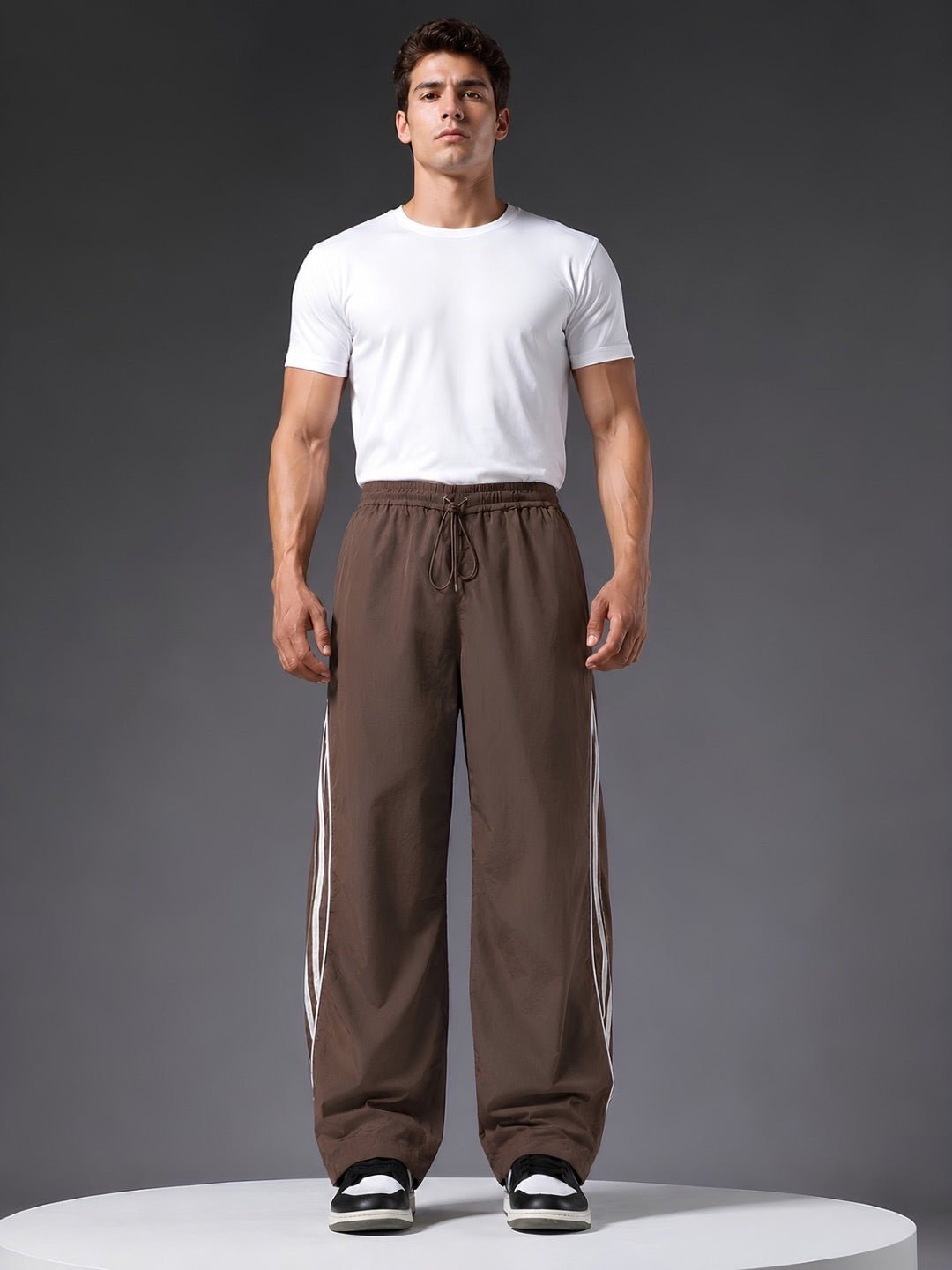 Parachute Pants For Men - Cocoa with White Stripe