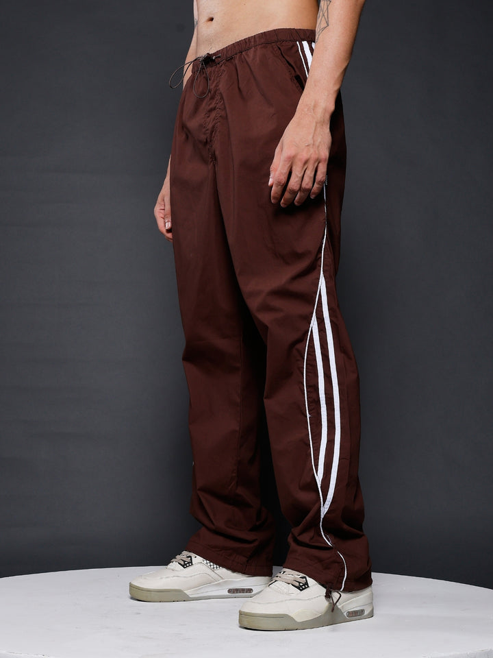 Parachute Pants For Men - Cocoa with White Stripe