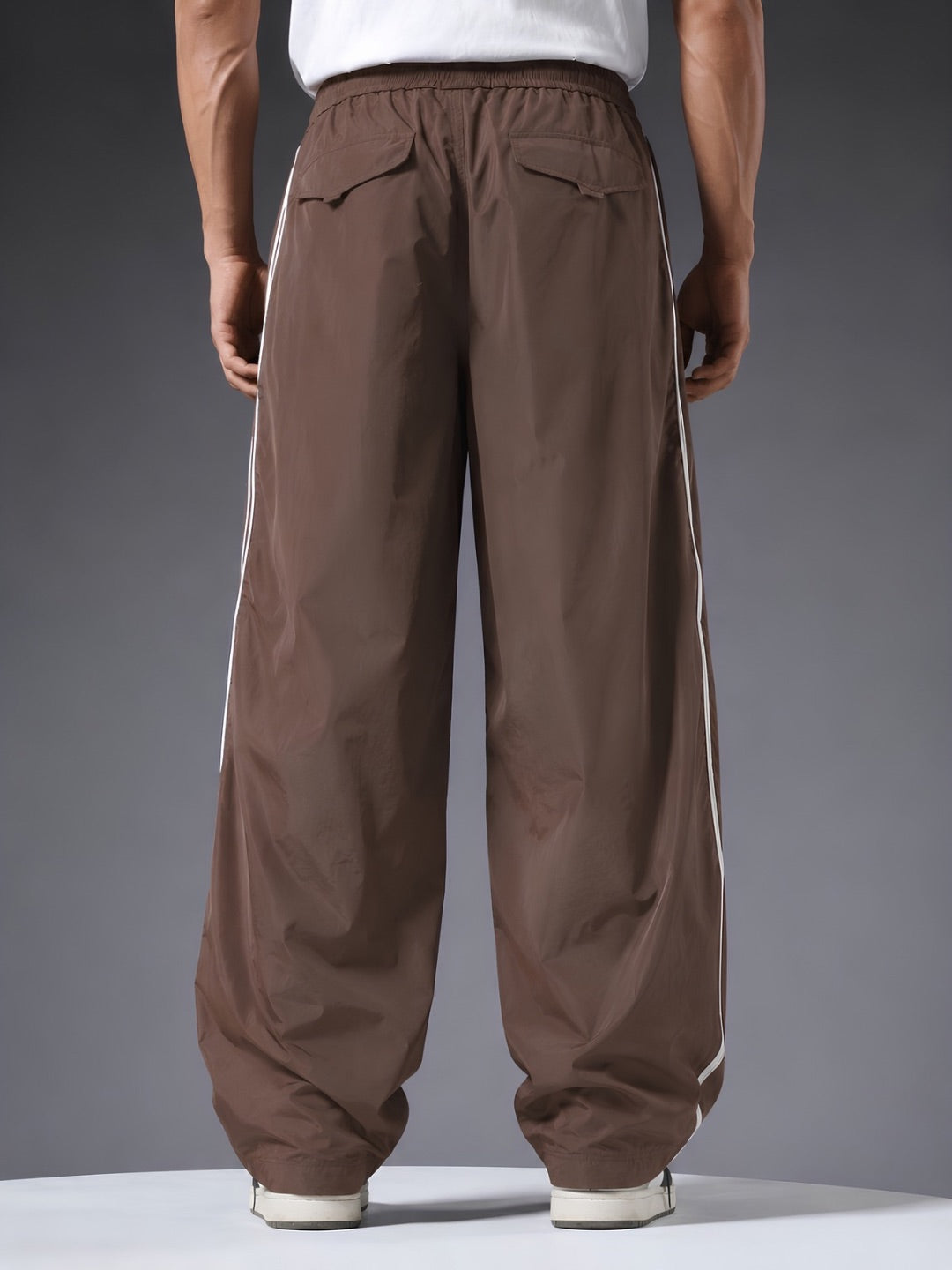 Parachute Pants For Men - Cocoa with White Stripe