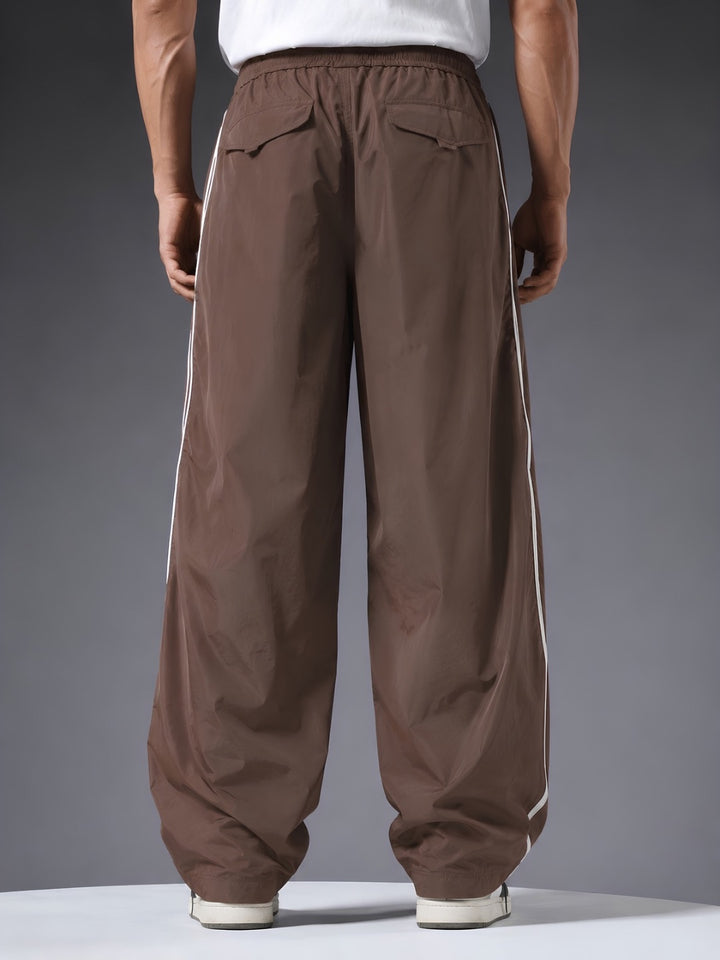 Parachute Pants For Men - Cocoa with White Stripe